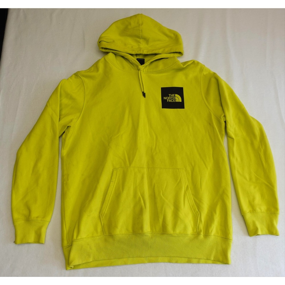 The North Face Hoodie Mens XL Yellow Fleece Pullover Sweatshirt Logo Pockets